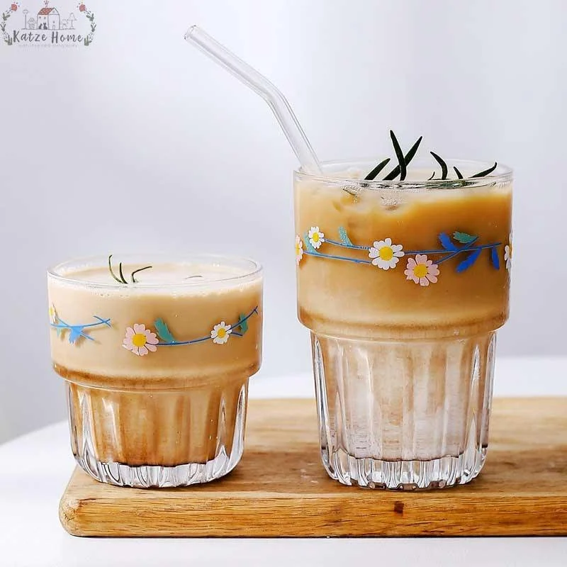 Aesthetic Lily Of The Valley Daisy Floral Glass Cups -