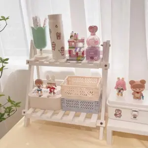 Aesthetic Minimal White Wood Desk Shelf - 
