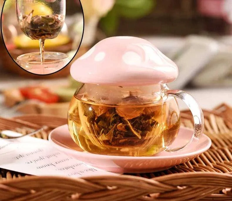 Aesthetic Mushroom Glass Cup with Ceramic Lid -