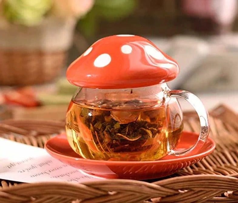 Aesthetic Mushroom Glass Cup with Ceramic Lid -