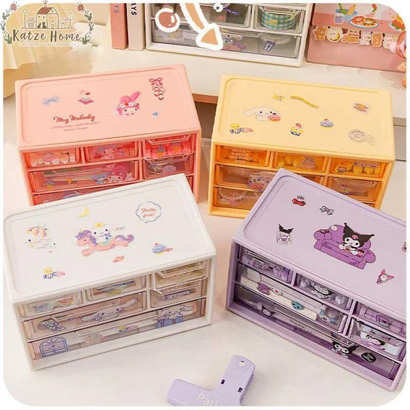 Aesthetic My Melody And Kuromi Storage Box Drawer Organizer -