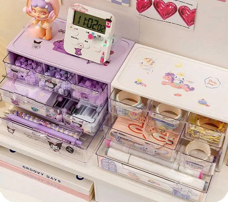 Aesthetic My Melody And Kuromi Storage Box Drawer Organizer -