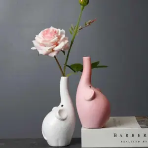 Aesthetic Pastel Ceramic Elephant Vase - 