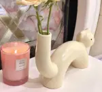Aesthetic Yellow Cream Ceramic Cat Vase