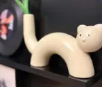 Aesthetic Yellow Cream Ceramic Cat Vase