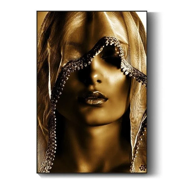 African Art Poster - Gold Woman with Covering Painting -  - #tag1#