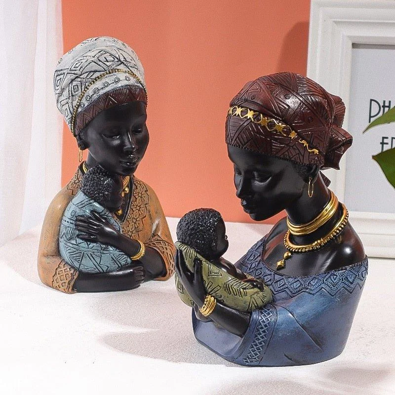 African Mother and Child  Home Decor Figurines -