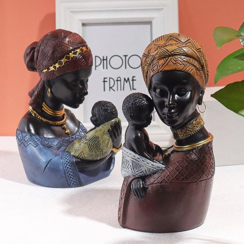 African Mother and Child  Home Decor Figurines -