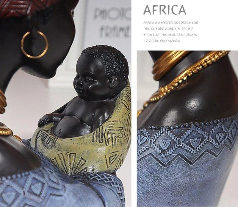 African Mother and Child  Home Decor Figurines -