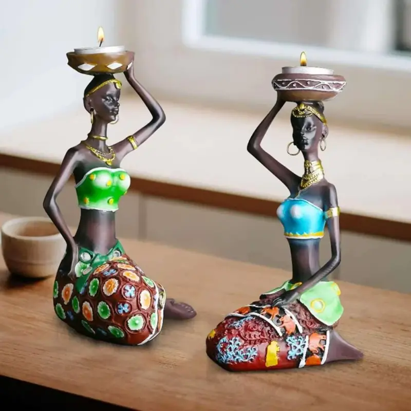 African Women Candle Holder Sculpture