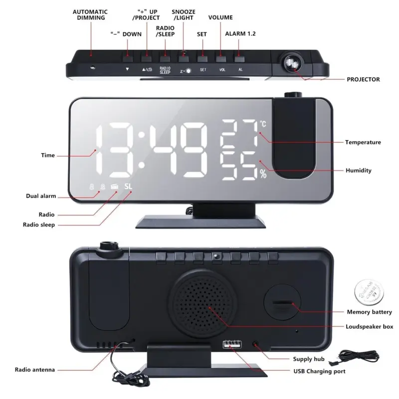 Alarm clock LumiPro LED Screen USB Charger tag1