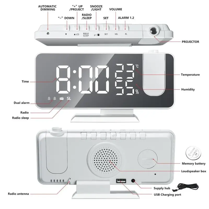 Alarm clock LumiPro LED Screen USB Charger tag1