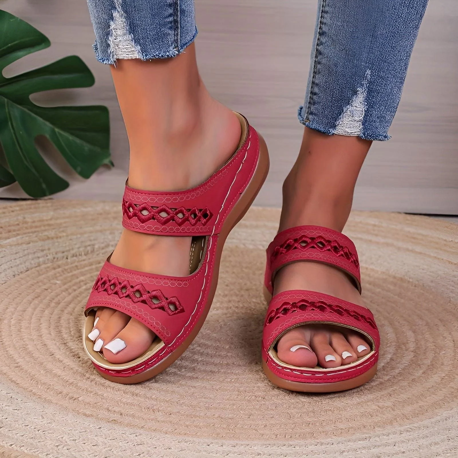 Alesha - Women's Dual Tone Diamond Slides - Non-Slip Wedge Sandals -  - #tag1#