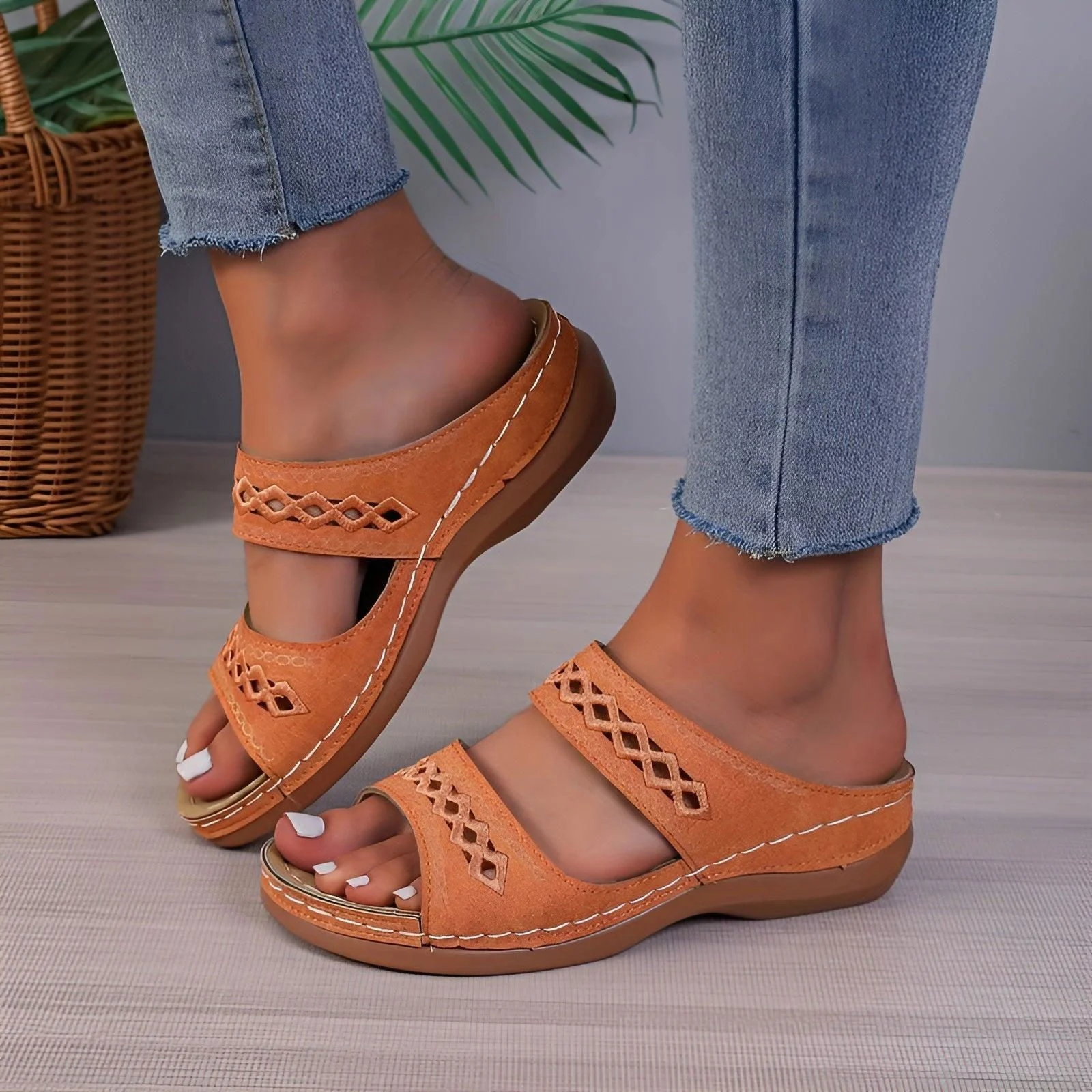 Alesha - Women's Dual Tone Diamond Slides - Non-Slip Wedge Sandals -  - #tag1#