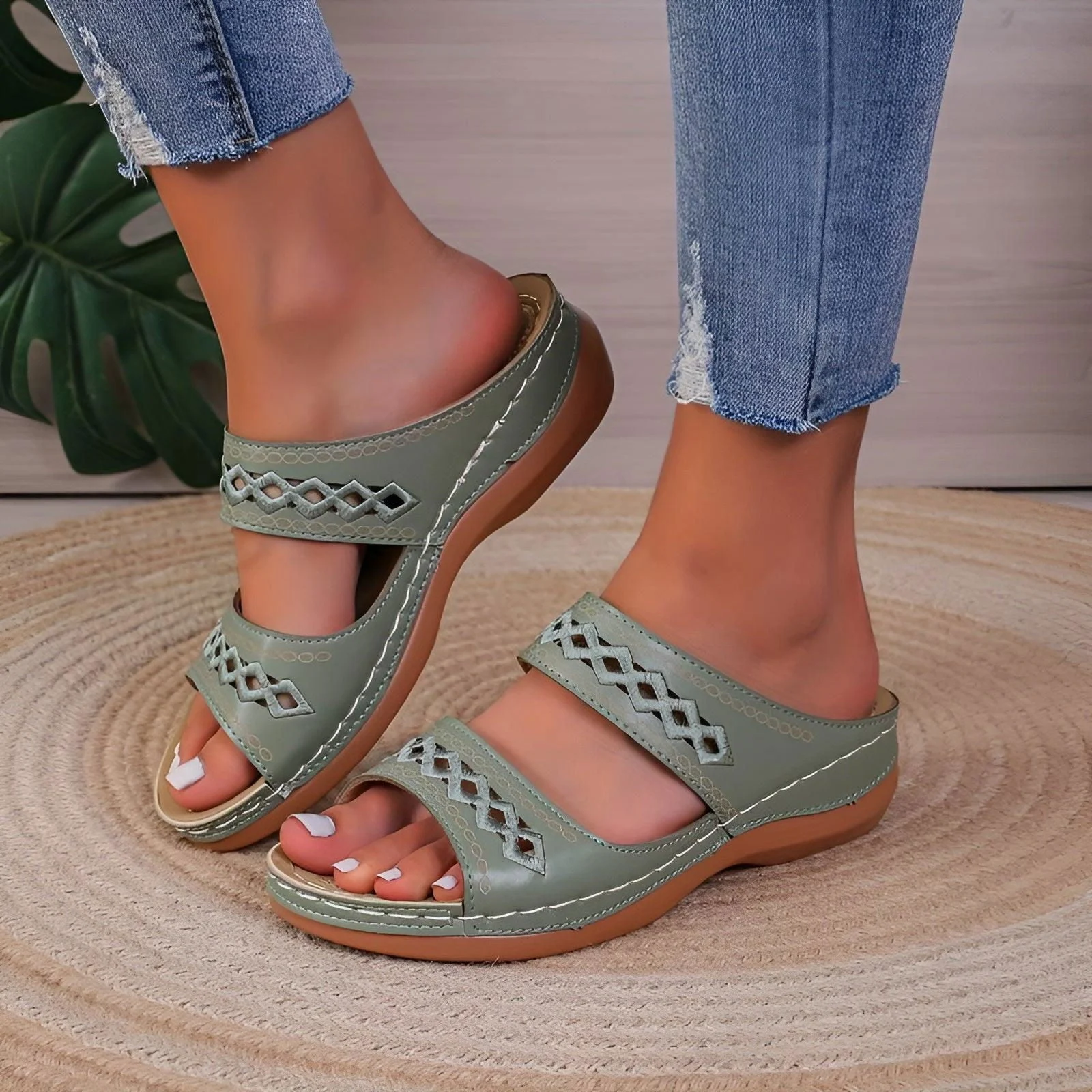 Alesha - Women's Dual Tone Diamond Slides - Non-Slip Wedge Sandals -  - #tag1#