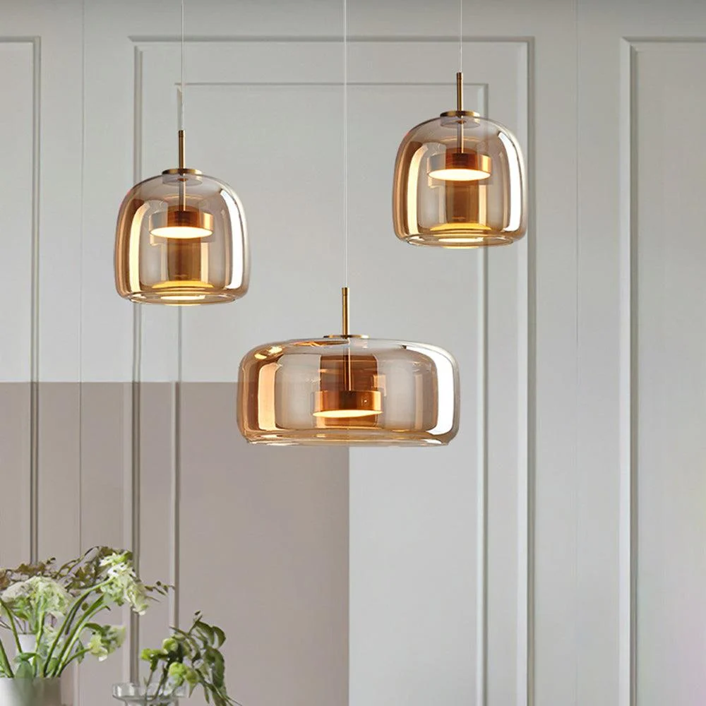 AmberGlow - Retro LED Pendant Lamps in Golden Metal and Glass -  - #tag1#