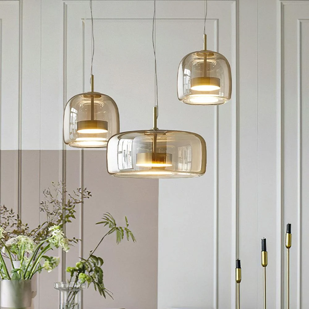 AmberGlow - Retro LED Pendant Lamps in Golden Metal and Glass -  - #tag1#