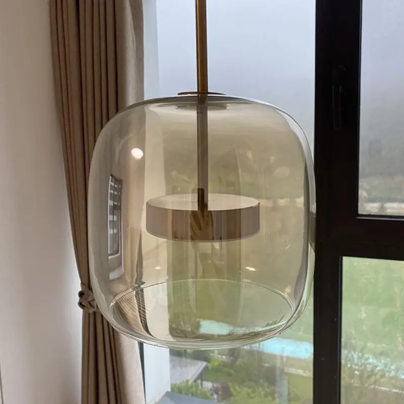 AmberGlow Retro LED Pendant Lamps in Golden Metal and Glass tag1