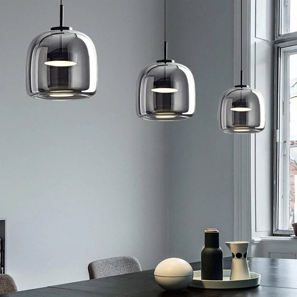 AmberGlow - Retro LED Pendant Lamps in Golden Metal and Glass -  - #tag1#