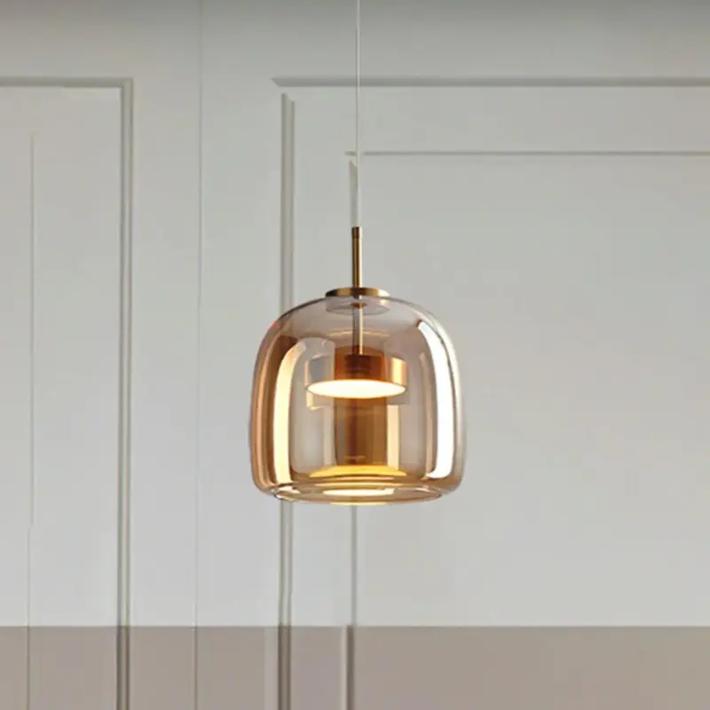AmberGlow Retro LED Pendant Lamps in Golden Metal and Glass tag1