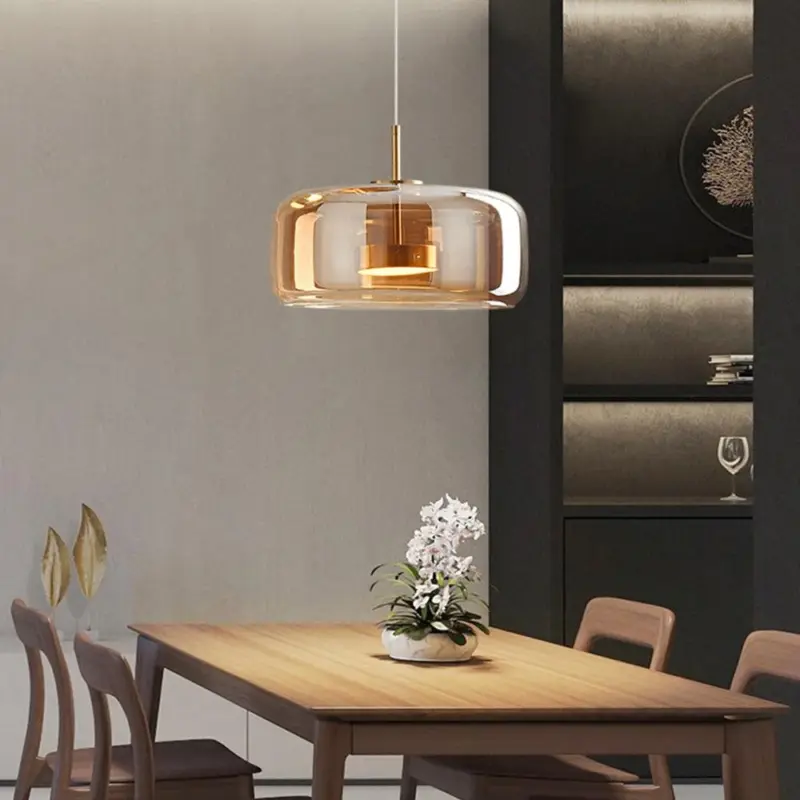 AmberGlow Retro LED Pendant Lamps in Golden Metal and Glass tag1