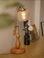 American Retro Amber Glass Vintage Flower Lamp