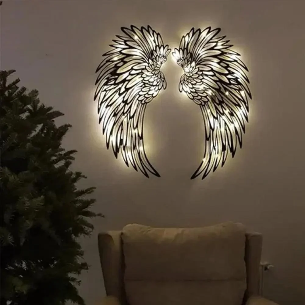 Angel Wings Metal Wall Art with LED Lights: Captivating Wall Sculpture -