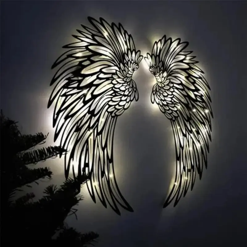 Angel Wings Metal Wall Art with LED Lights Captivating Wall Sculpture