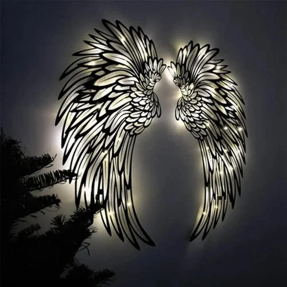 Angel Wings Metal Wall Art with LED Lights: Captivating Wall Sculpture -