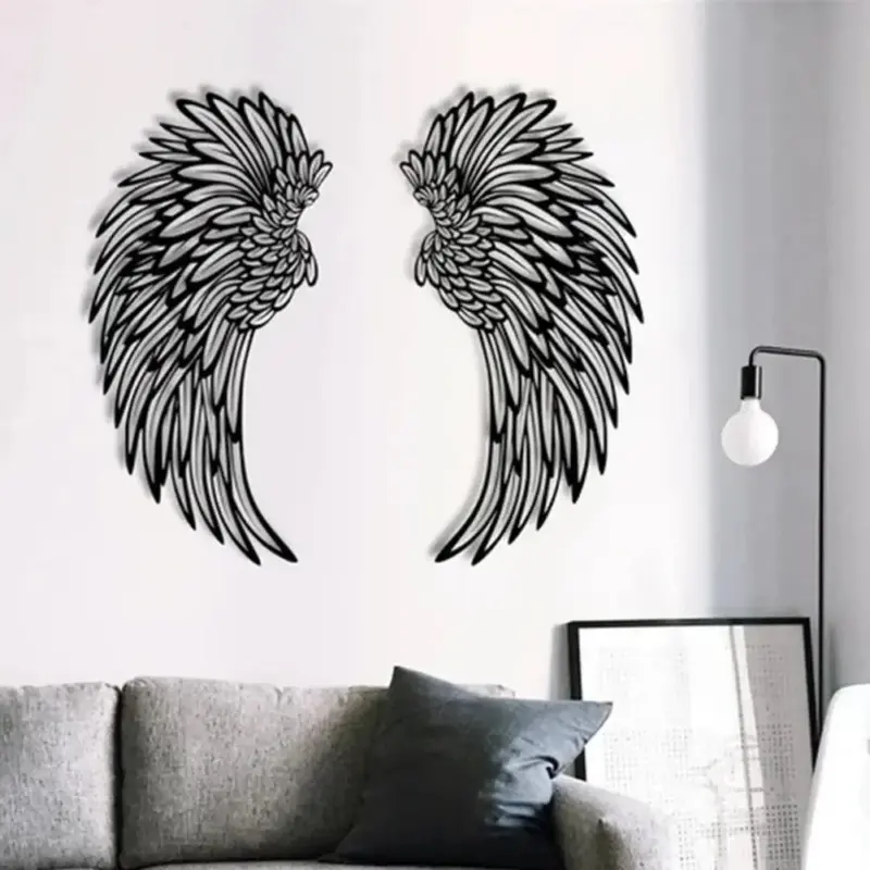 Angel Wings Metal Wall Art with LED Lights Captivating Wall Sculpture