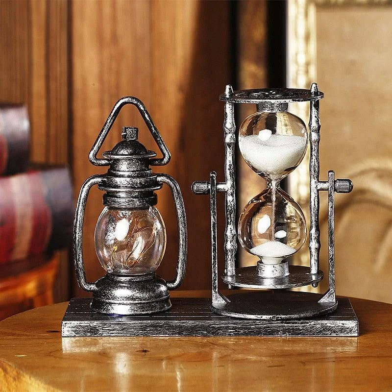 Antique Lantern Sand Glass Resin Figurines Sculptures and Statues -