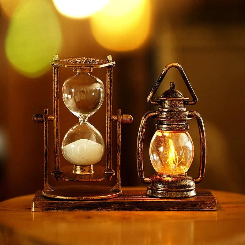 Antique Lantern Sand Glass Resin Figurines Sculptures and Statues -