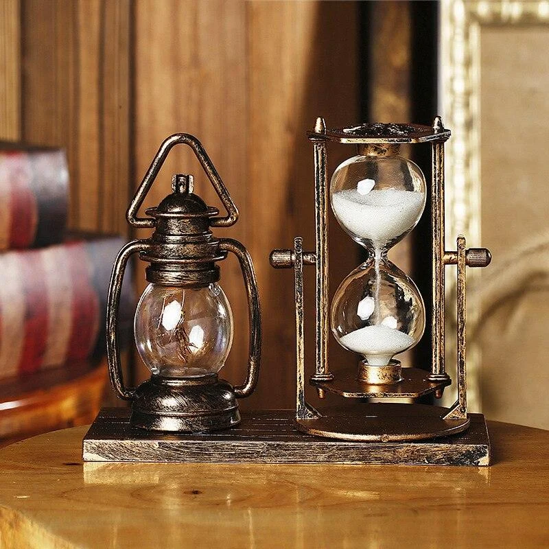 Antique Lantern Sand Glass Resin Figurines Sculptures and Statues -