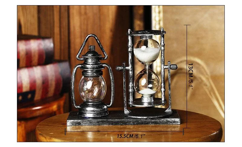 Antique Lantern Sand Glass Resin Figurines Sculptures and Statues -