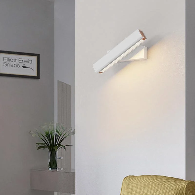 Aqsa Modern LED Wall Lamp Indoor Rotatable Rectangular Metal/Wood Living Room -  - #tag1#