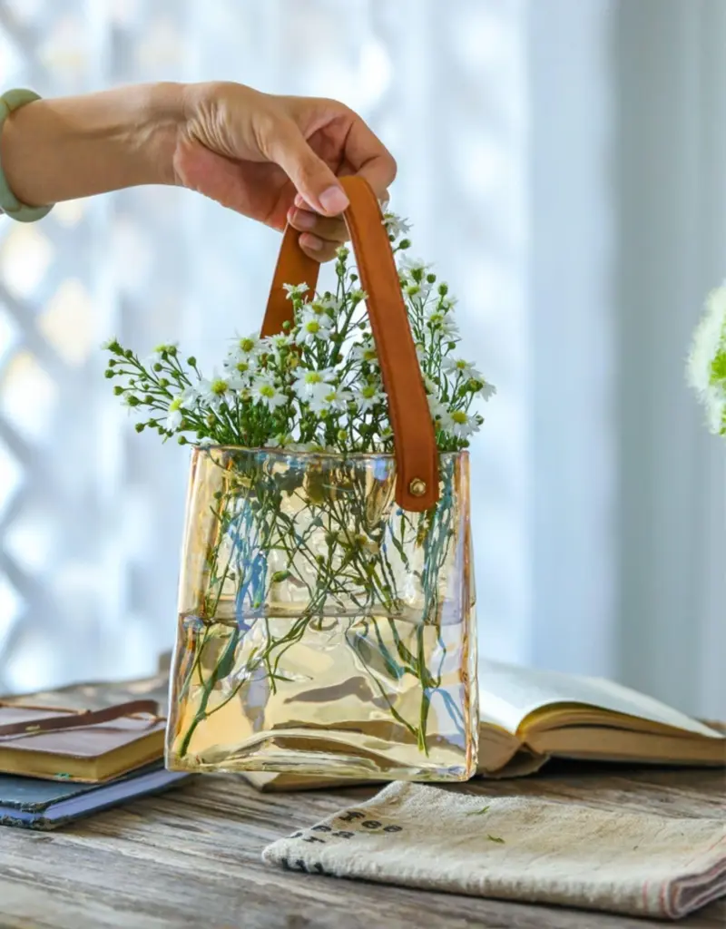 Aqua Elegance Handbag Glass Vase tag1