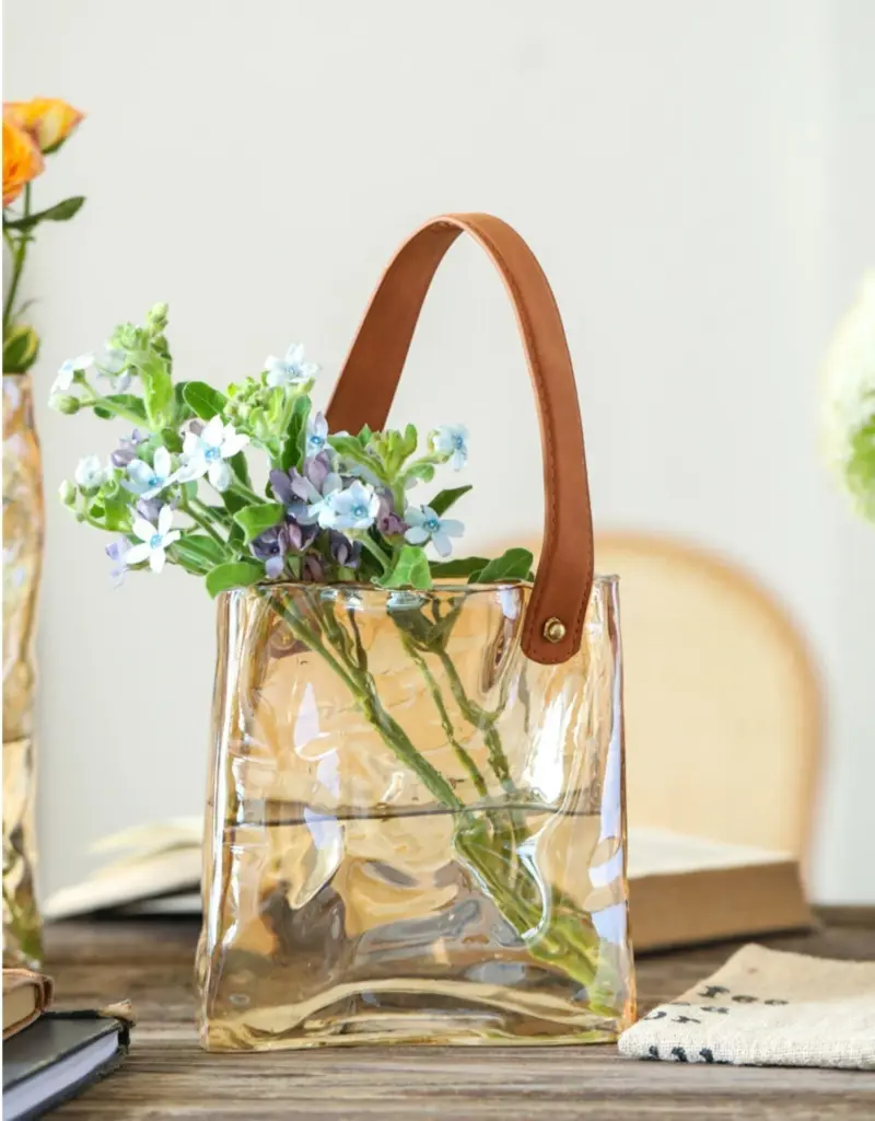 Aqua Elegance Handbag Glass Vase tag1