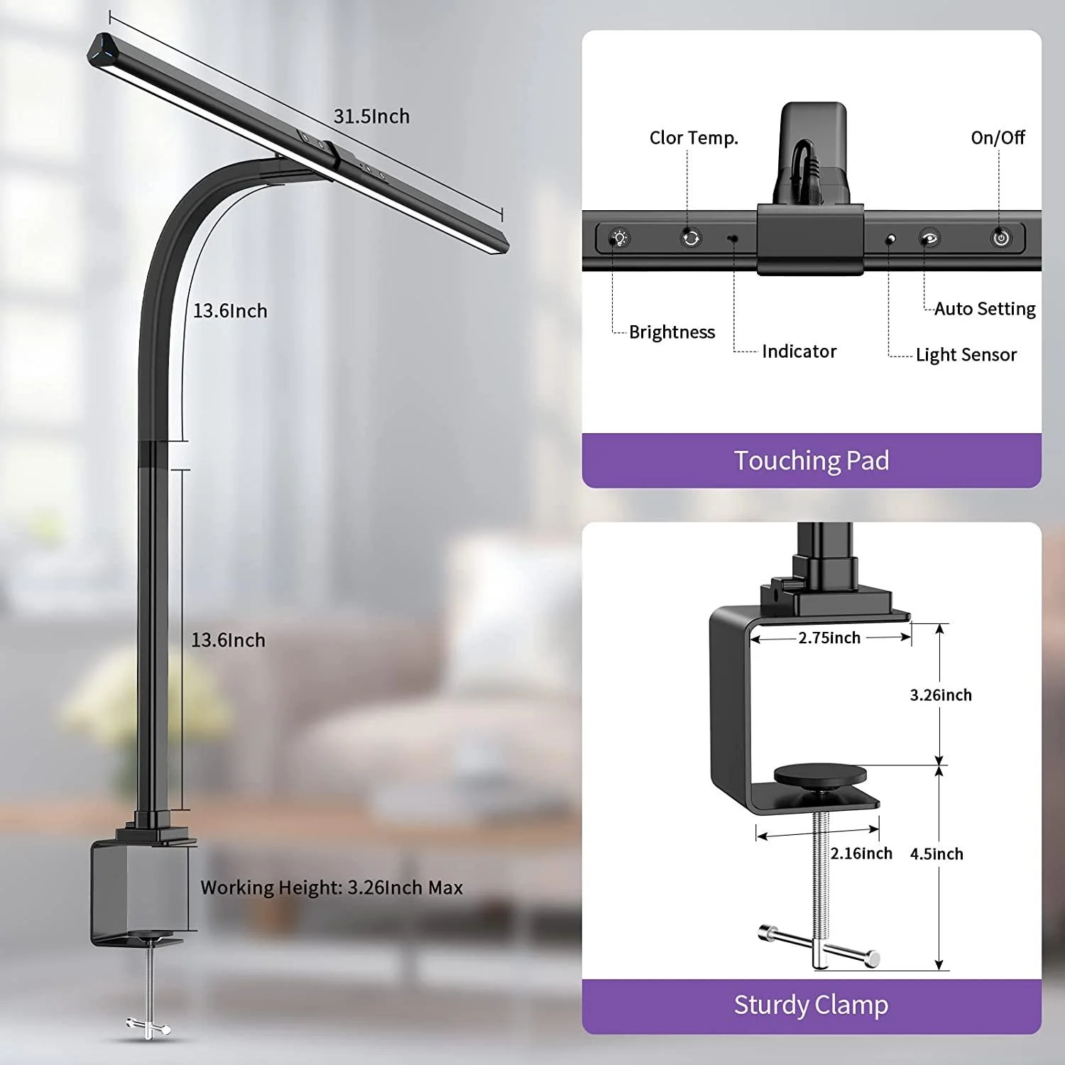 Architect Clamp Desk Lamp with Modern LED Lighting -  - #tag1#