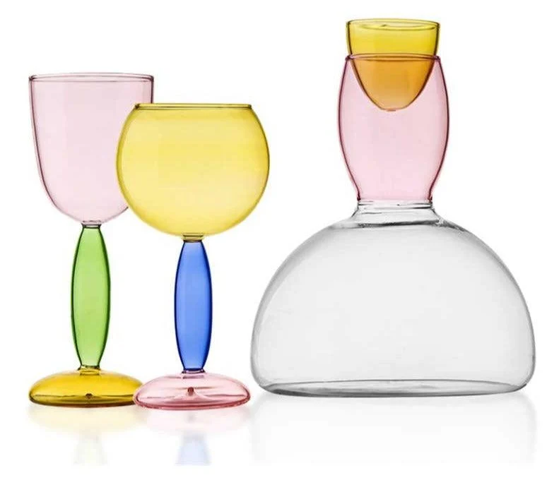 Art Deco Colored Cocktail Glasses / Wine Glasses -