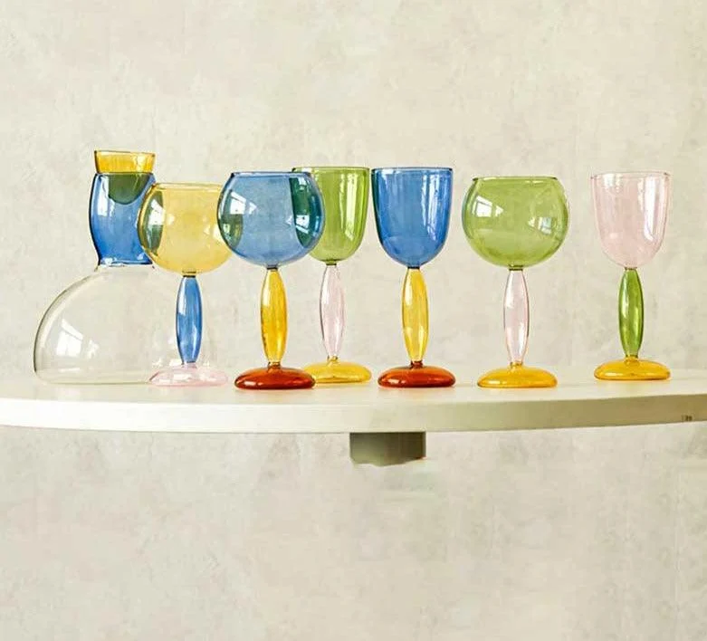 Art Deco Colored Cocktail Glasses / Wine Glasses -