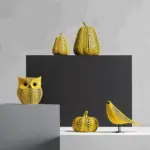 Art Dotted Yellow Pumpkin Decor Modern Pumpkin and Owl Statue tag1