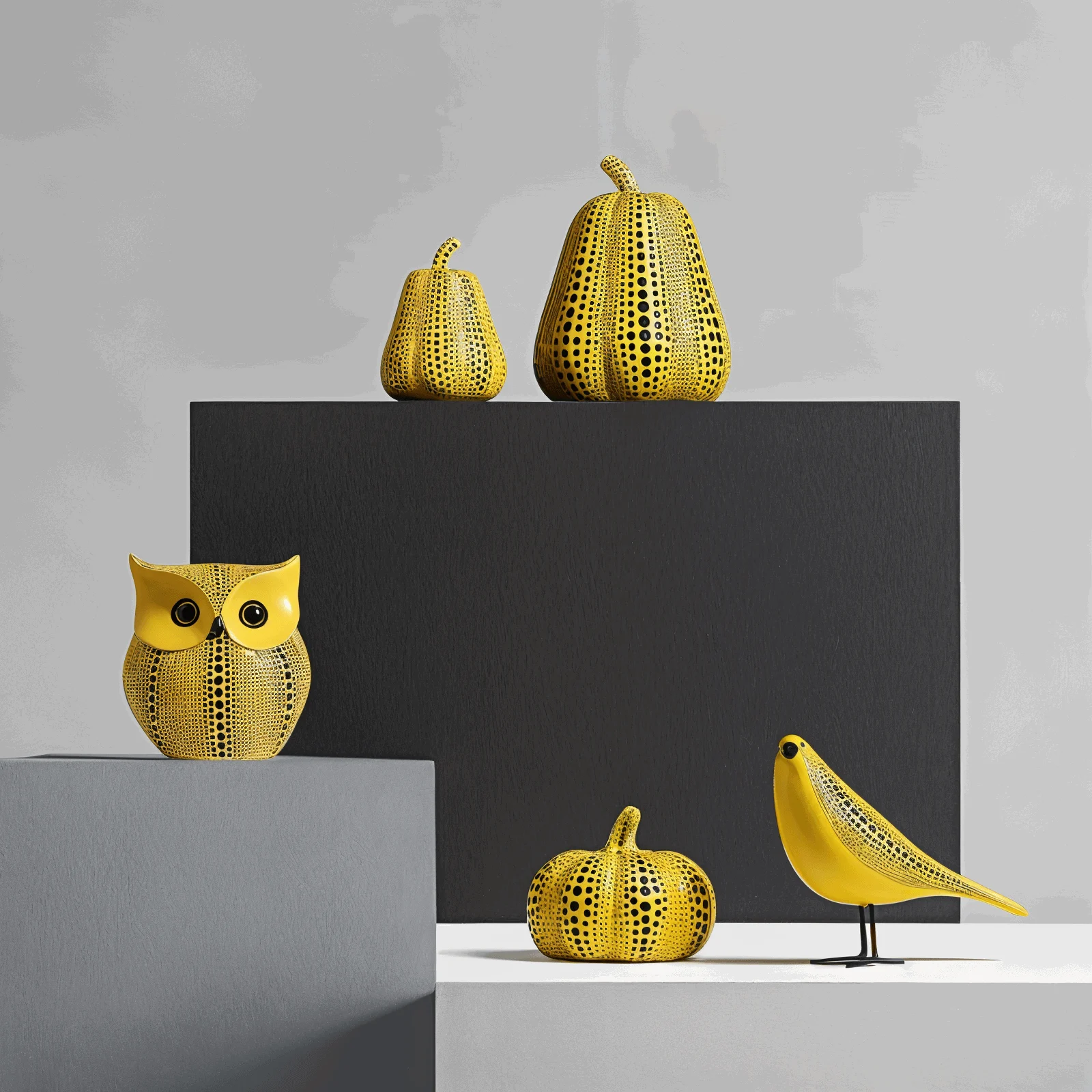 Art Dotted Yellow Pumpkin Décor - Modern Pumpkin and Owl Statue -  - #tag1#
