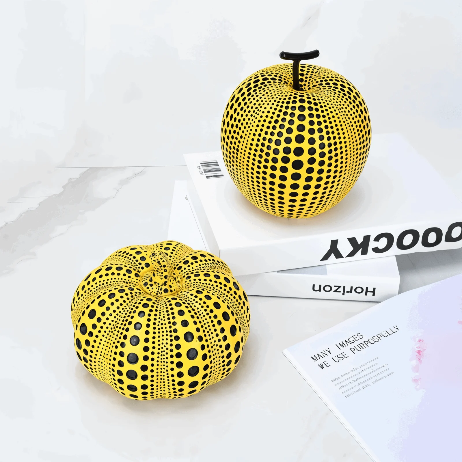 Art Dotted Yellow Pumpkin Décor - Modern Pumpkin and Owl Statue -  - #tag1#