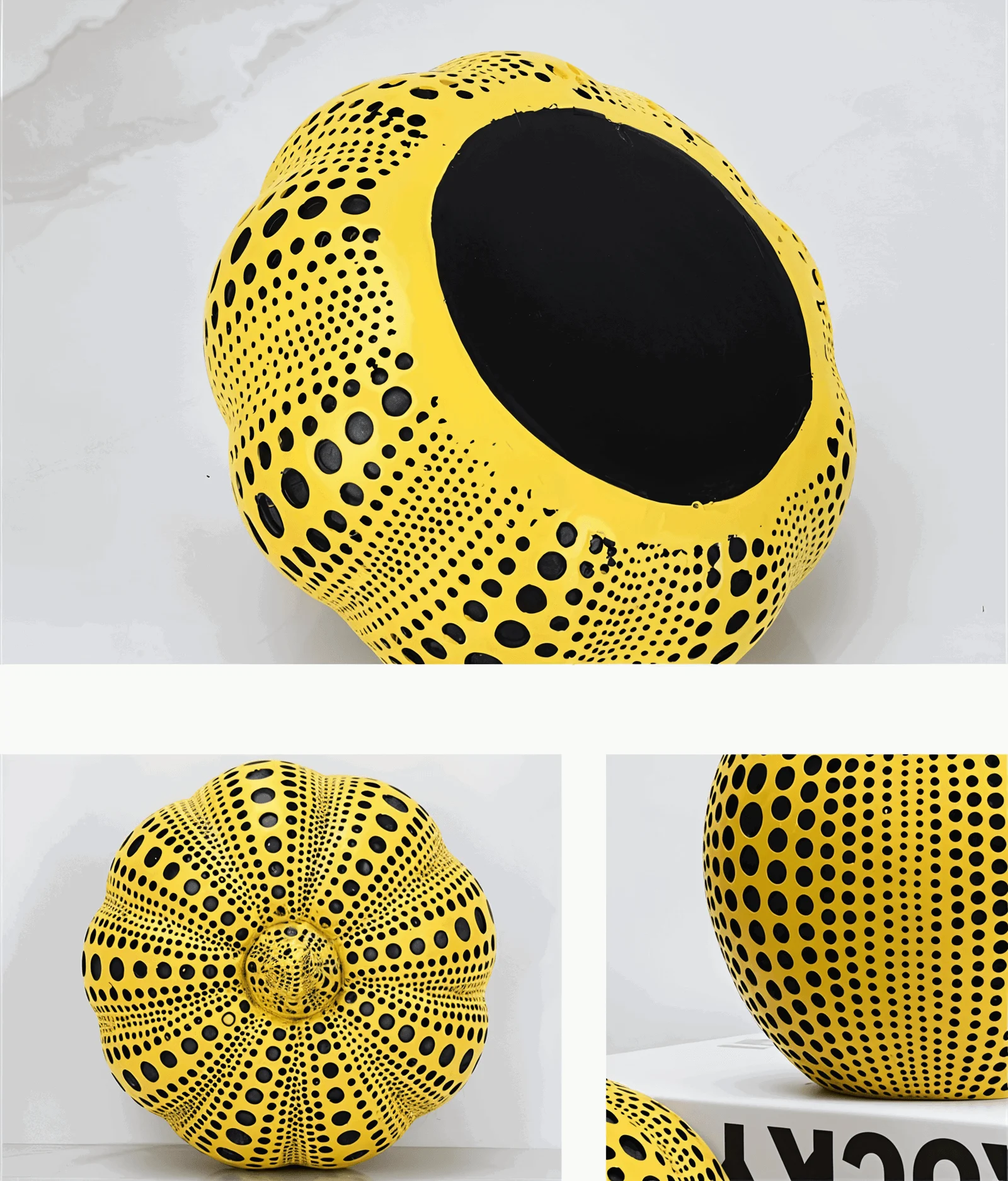 Art Dotted Yellow Pumpkin Décor - Modern Pumpkin and Owl Statue -  - #tag1#