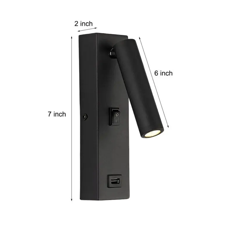ArtiLicht Rectangular Adjustable LED Modern Wall Lamp with Switch and USB Charging Port tag1