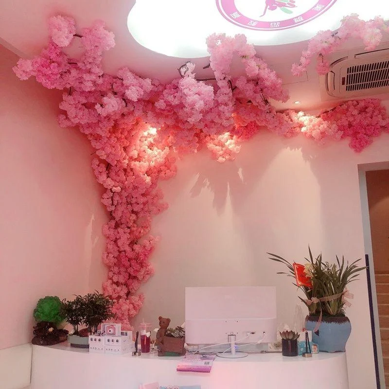 Artificial Cherry Tree Pink cherry Tree Branch Silk Flower DIY Wall Home  Decoration -  - #tag1#