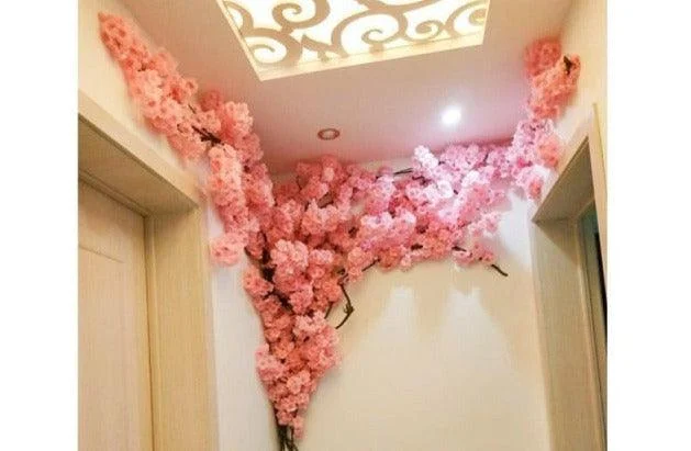 Artificial Cherry Tree Pink cherry Tree Branch Silk Flower DIY Wall Home  Decoration -  - #tag1#