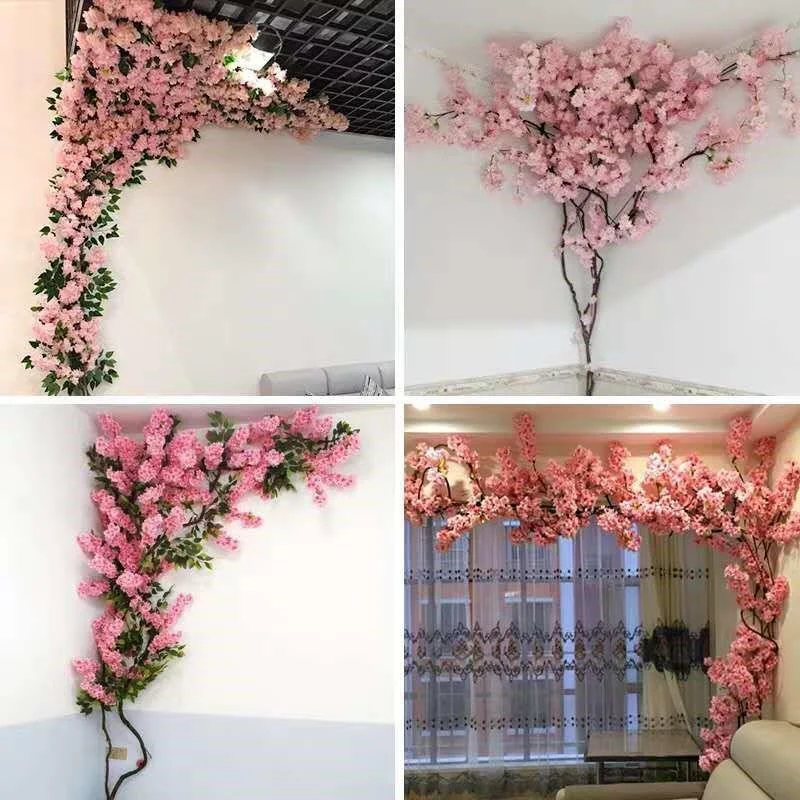 Artificial Cherry Tree Pink cherry Tree Branch Silk Flower DIY Wall Home  Decoration -  - #tag1#