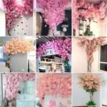 Artificial Cherry Tree Pink cherry Tree Branch Silk Flower DIY Wall Home Decoration tag1