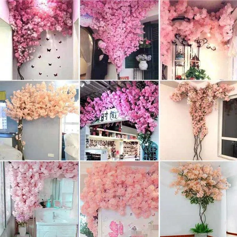 Artificial Cherry Tree Pink cherry Tree Branch Silk Flower DIY Wall Home  Decoration -  - #tag1#